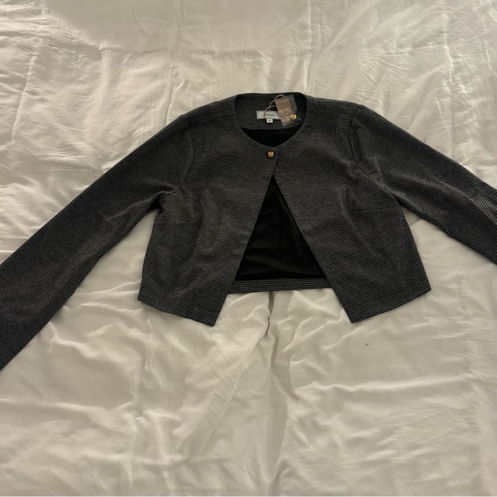 Gray Plaid Single Button Jacket - Picture 3 of 5